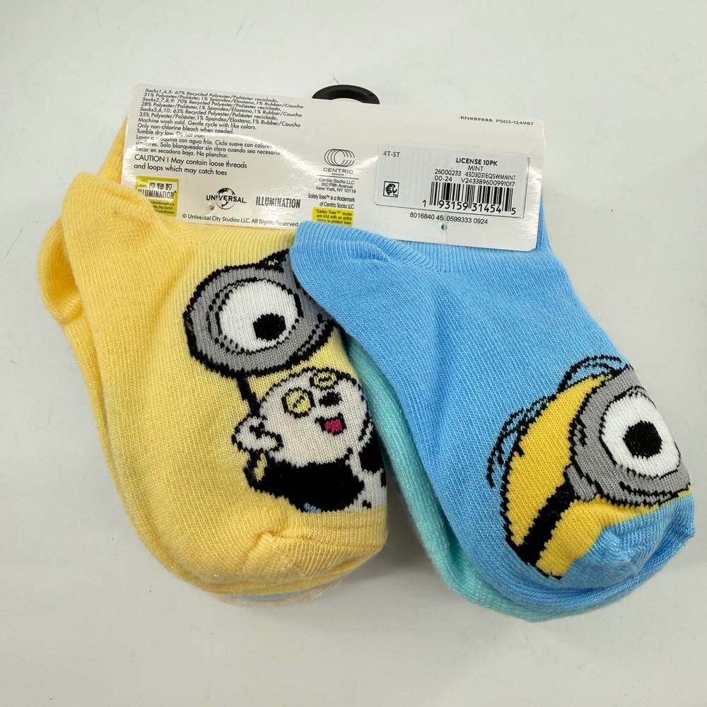 Minions Toddler 4T-5T Ankle Socks 20 Pair Blue Yellow Character Movie Multipack - Picture 4 of 6